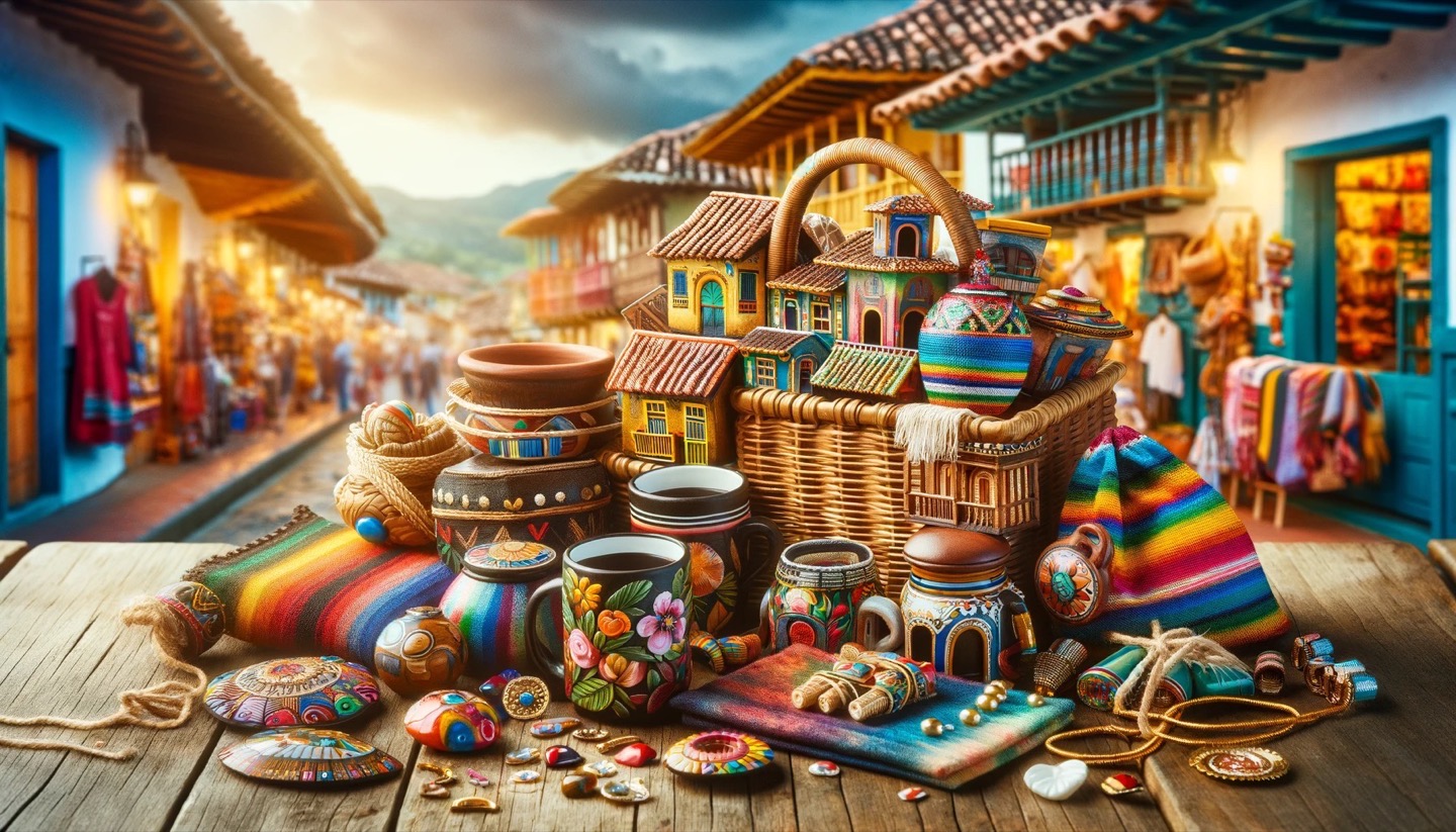 Colorful traditional handicrafts at vibrant market street.