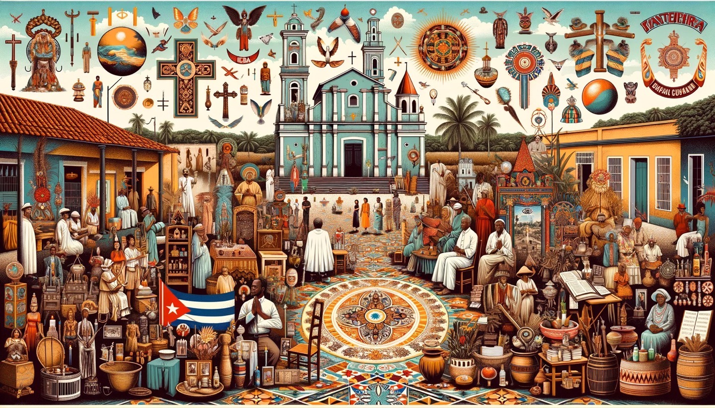 Vibrant folk art depicting a colorful cultural marketplace scene.