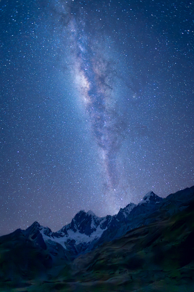 Milky Way galaxy above snowy mountains at night