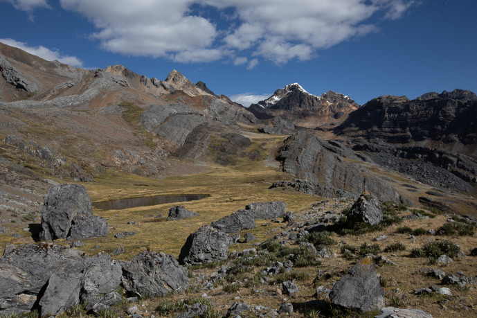 Mountain landscape with alpine lake and rocky terrain