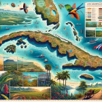 Vintage illustrated map of Cuba with insets and legends.