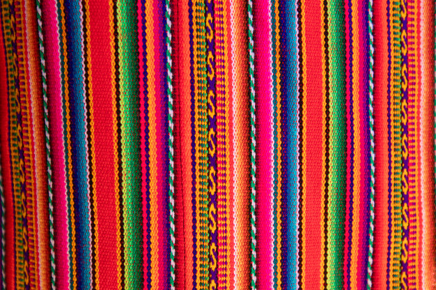 Colorful traditional woven fabric pattern.