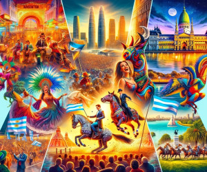 Colorful collage of diverse cultural celebrations and landmarks.