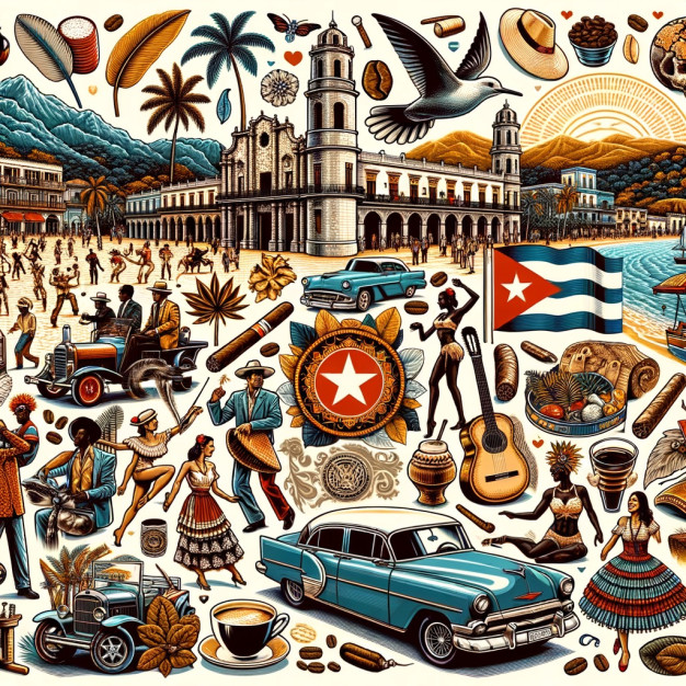 Colorful Cuban culture and history illustration.
