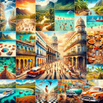 Collage of vibrant tropical travel destinations and cultural scenes.