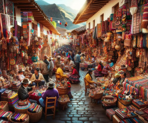 Vibrant traditional market in Andean town.