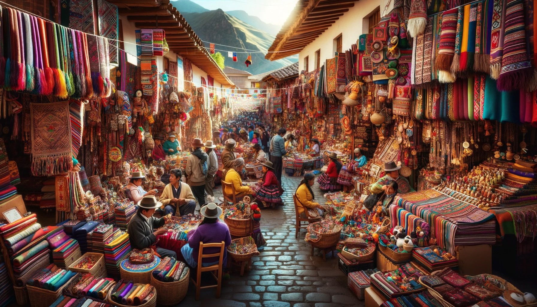 Vibrant traditional market in Andean town.