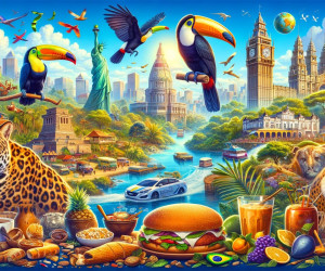 Colorful fantasy world with wildlife and famous landmarks.