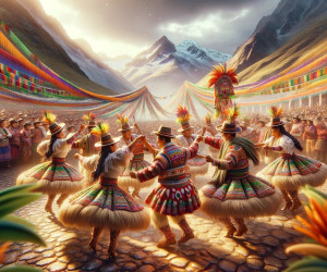 Traditional festival dance in colorful Andean clothing.