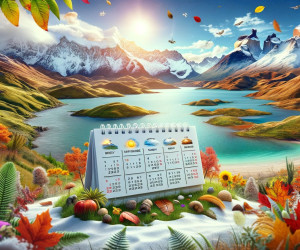 Fantasy landscape with seasonal elements and calendar.