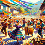 Colorful traditional festival with dancing and music.