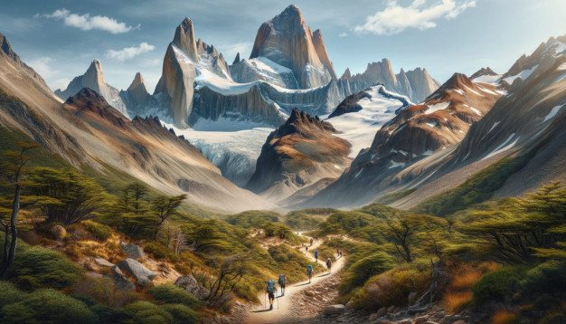 Randonneurs sur un sentier dans un paysage montagneux pittoresque.