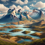 Scenic mountain landscape with lakes and clouds