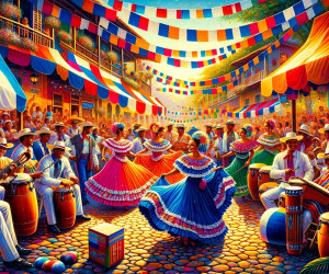 Colorful festival with traditional music and dance celebration.