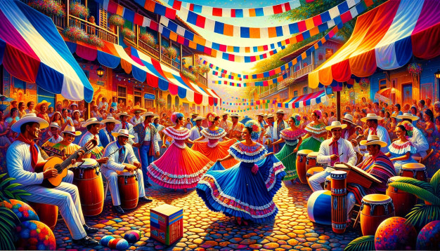 Colorful festival with traditional music and dance celebration.
