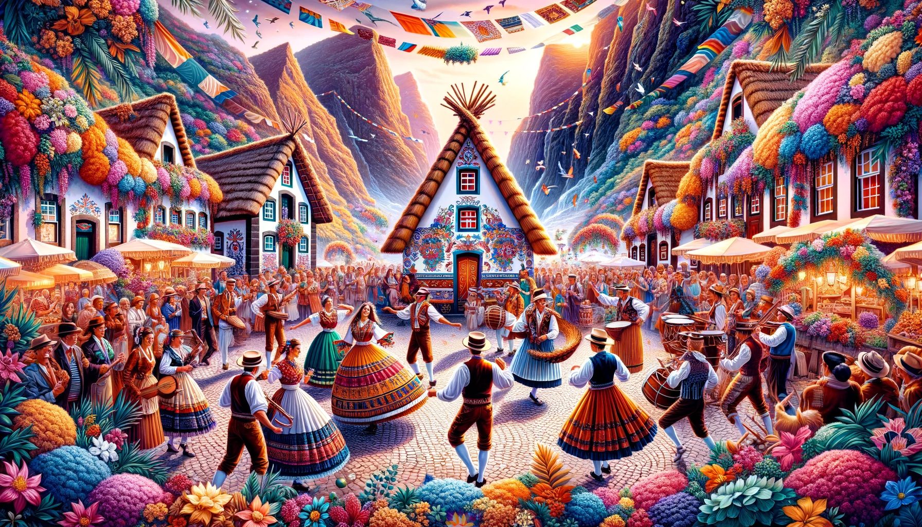 Colorful traditional folk festival in a vibrant village.
