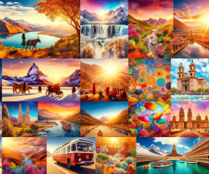 Diverse scenic travel destinations collage.