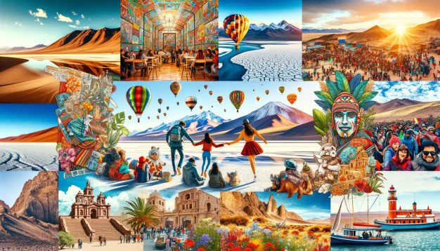 Collage of vibrant travel and cultural scenes.