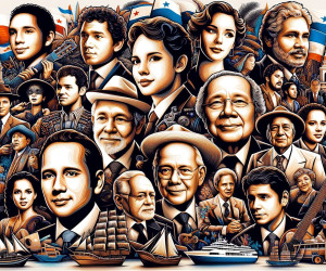 Illustrated montage of diverse iconic figures and cultural elements.