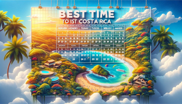 Illustration d'un calendrier de voyage idéal pour le Costa Rica.
