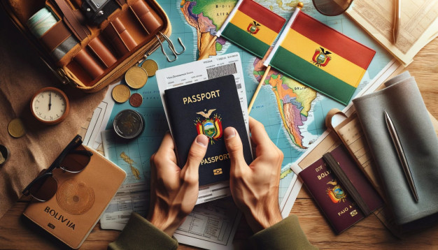 Préparation du voyage avec le passeport bolivien et la carte.