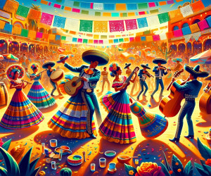 Colorful Mexican festival with traditional music and dance.