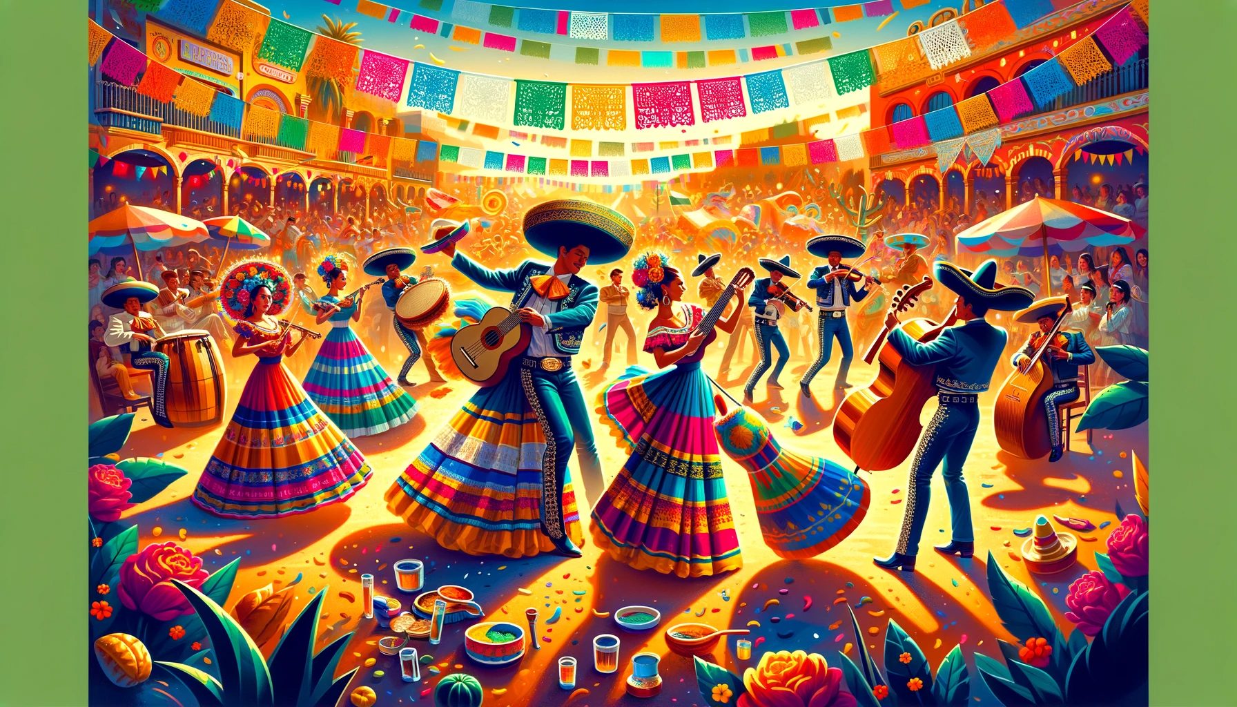 Colorful Mexican festival with traditional music and dance.