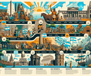 Illustrated historical timeline with significant events and landmarks.