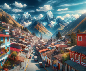 Picturesque mountain village at sunrise.