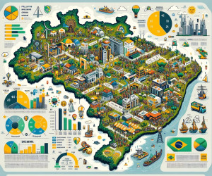 Illustrated sustainable city infographic with charts and icons.