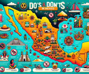 Colorful illustrated travel guide on dos and don'ts in Mexico.