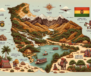 Illustrative map of a mountainous and jungle landscape with labels.