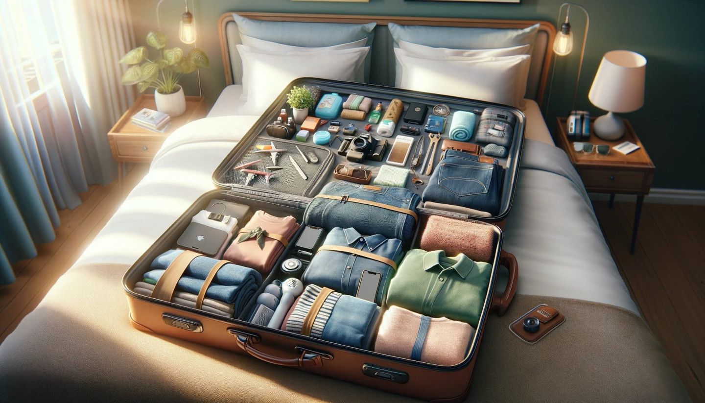 Well-organized suitcase for efficient travel packing.