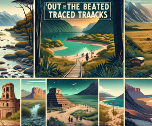 Stylized travel posters of various majestic landscapes