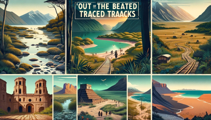 Stylized travel posters of various majestic landscapes