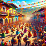 Colorful street festival with traditional music and dance.