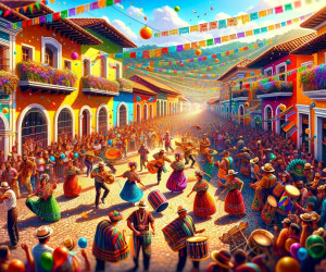 Colorful street festival with traditional music and dance.