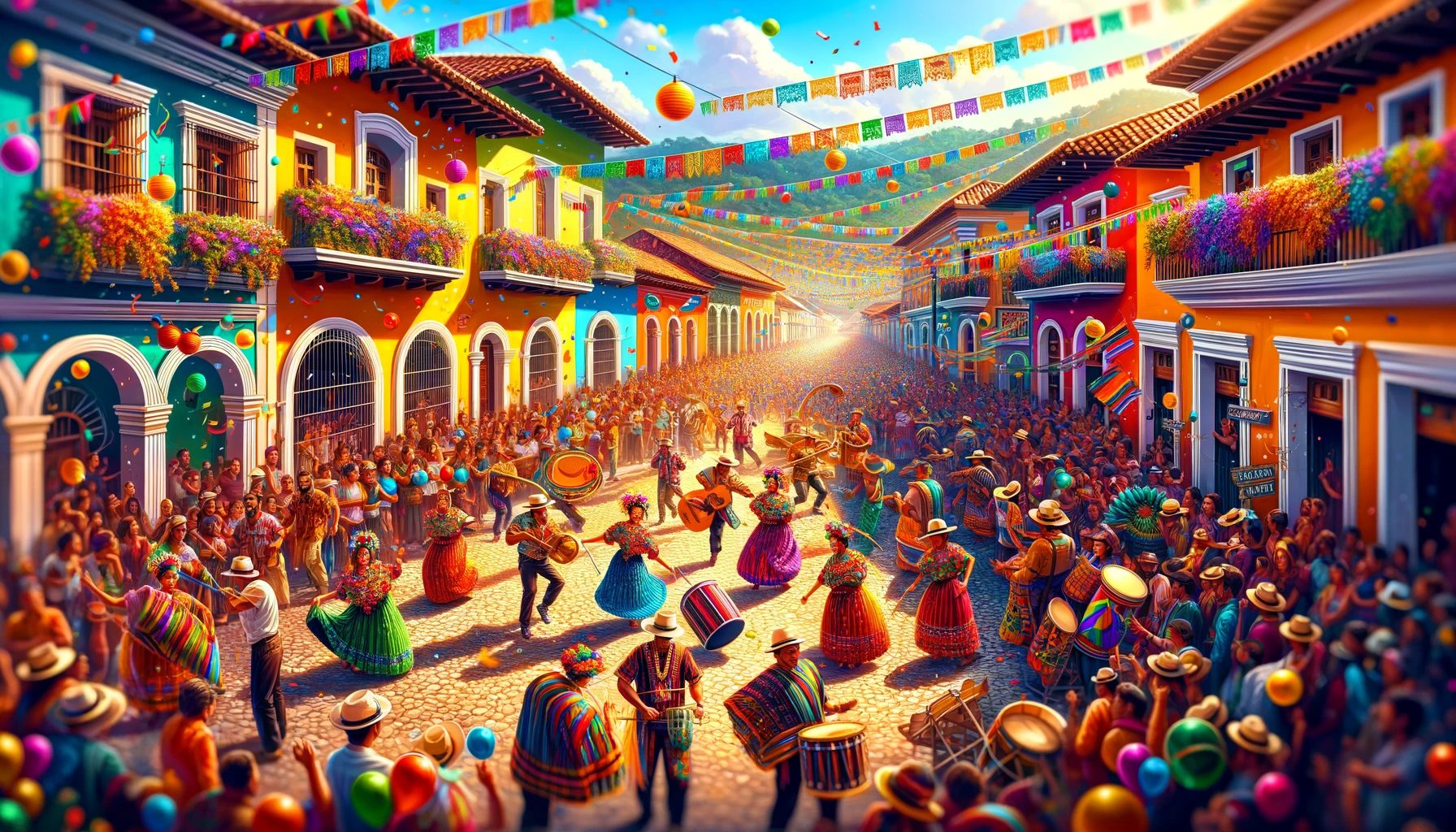 Colorful street festival with traditional music and dance.