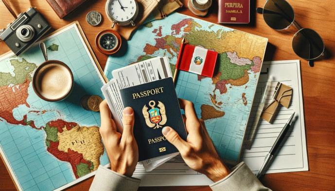 Les essentiels du voyage avec le passeport et la carte du monde sur le bureau.