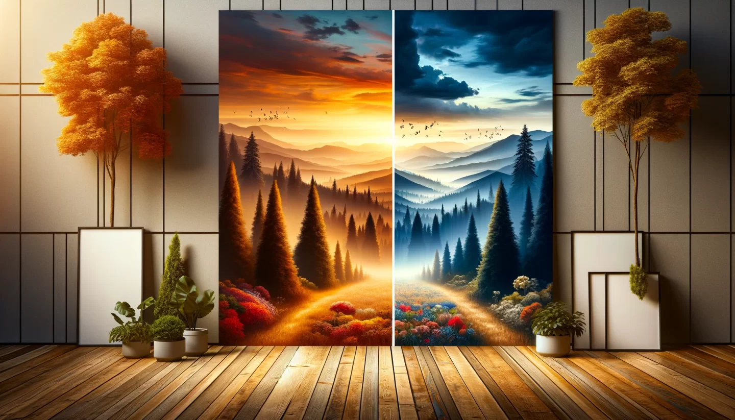 Triptych wall art of a serene forest landscape.