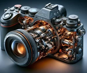 Detailed camera mechanics illustration.