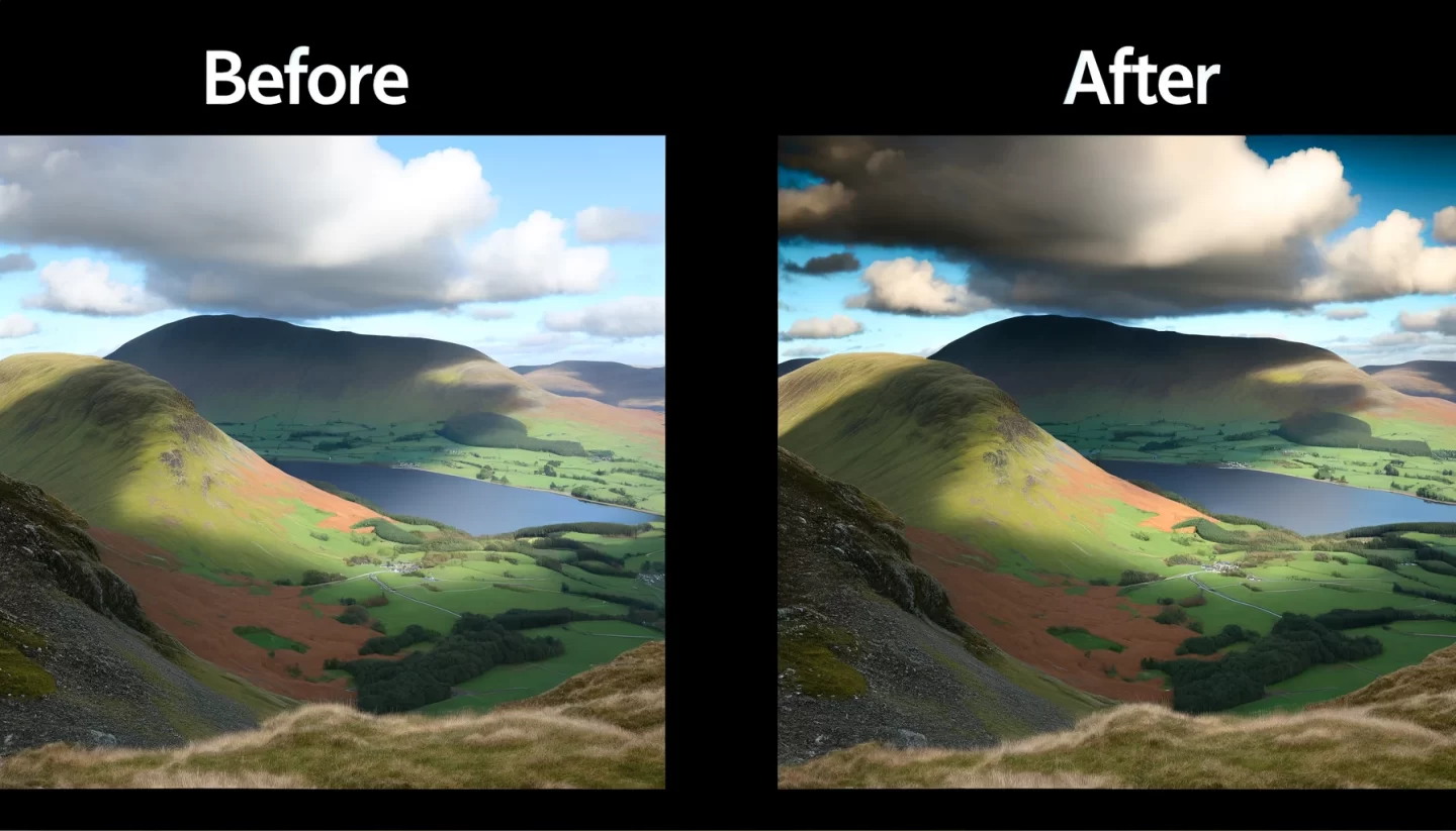 Before and after landscape editing comparison