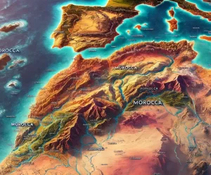 Topographic map of Morocco with terrain details.