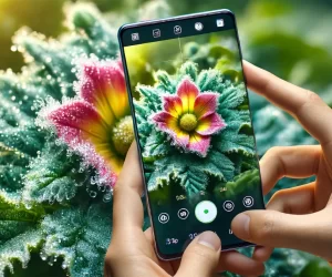 Capturing dew on flowers with smartphone camera.