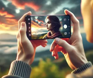 Capturing digital painting on phone at sunset